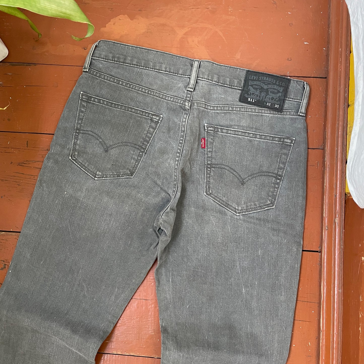 Custom Levi’s Dragon Pants – Handprinted White Dragon on Washed Grey Jeans | Vintage 1 of 1