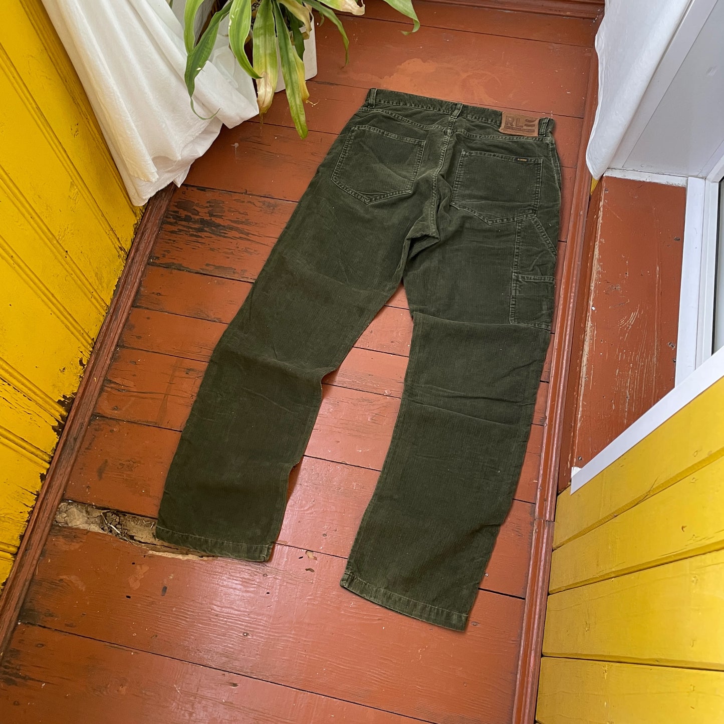 Custom Polo Ralph Lauren Dragon Pants – Handprinted White Dragon on Dark Olive Pants | Vintage Workwear 1 of 1