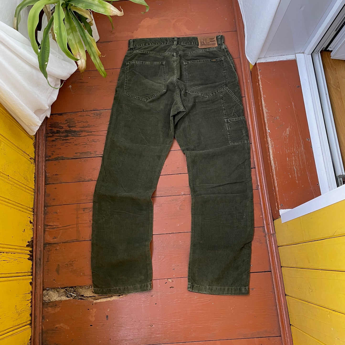 Custom Polo Ralph Lauren Dragon Pants – Handprinted White Dragon on Dark Olive Pants | Vintage Workwear 1 of 1