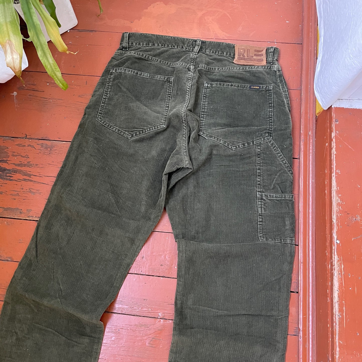 Custom Polo Ralph Lauren Dragon Pants – Handprinted White Dragon on Dark Olive Pants | Vintage Workwear 1 of 1