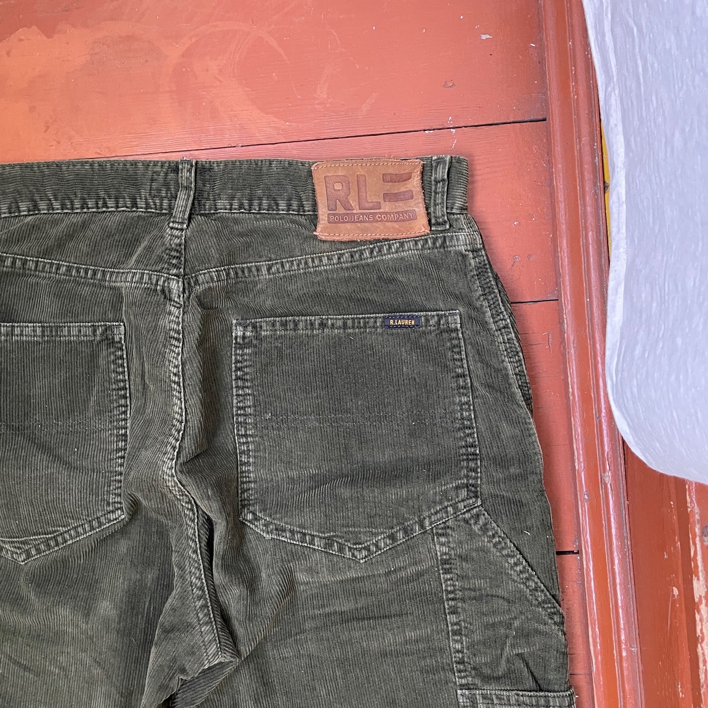 Custom Polo Ralph Lauren Dragon Pants – Handprinted White Dragon on Dark Olive Pants | Vintage Workwear 1 of 1