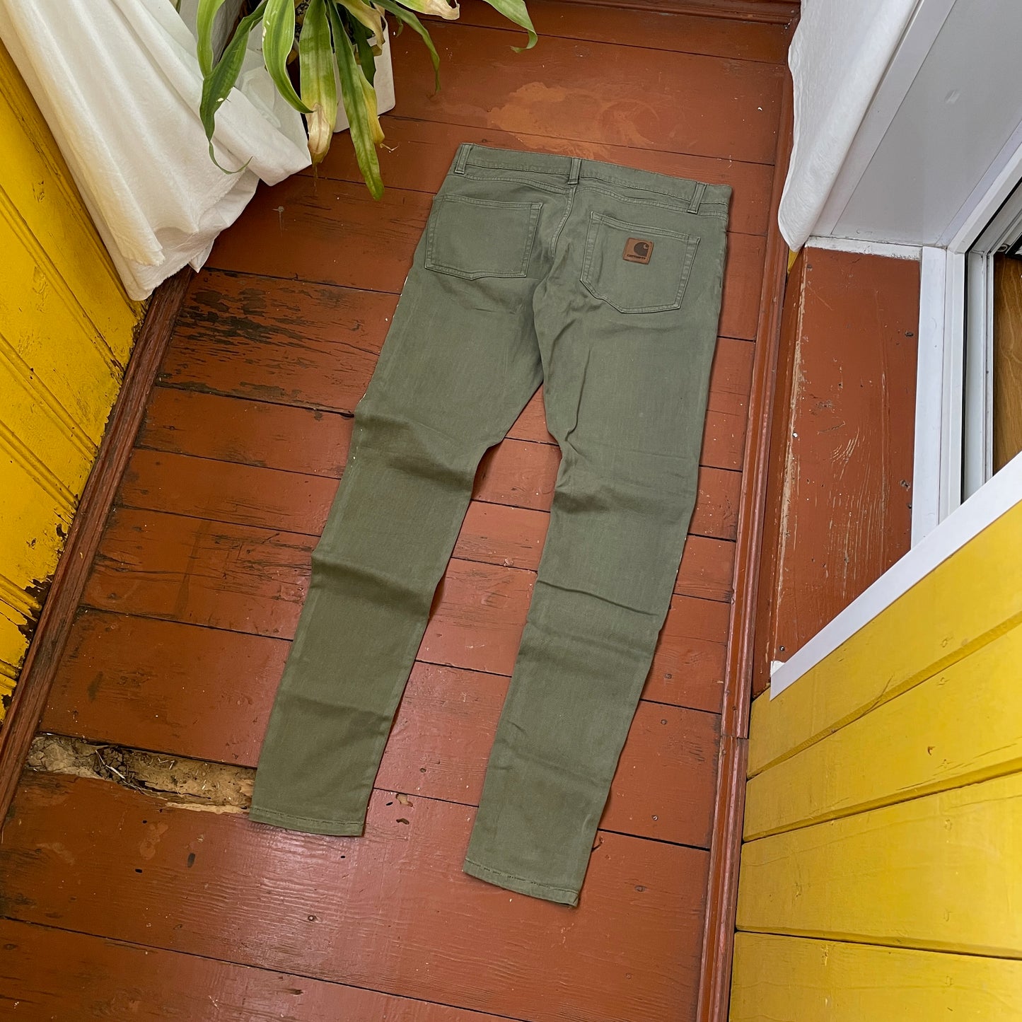 Custom Carhartt Dragon Pants – Handprinted White Dragon on Olive Green Pants | Vintage Workwear 1 of 1