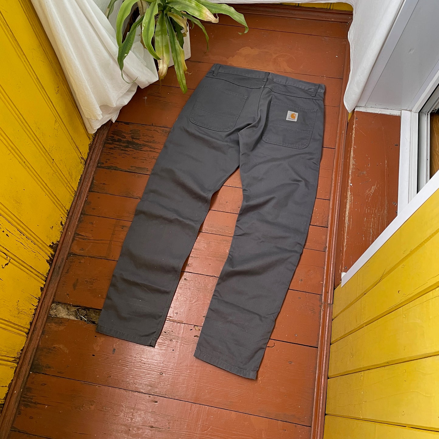 Custom Carhartt Dragon Pants – Handprinted White Dragon Art on Faded Black Canvas | Vintage Workwear 1 of 1