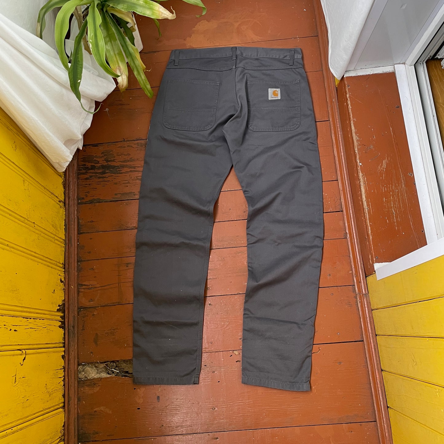 Custom Carhartt Dragon Pants – Handprinted White Dragon Art on Faded Black Canvas | Vintage Workwear 1 of 1