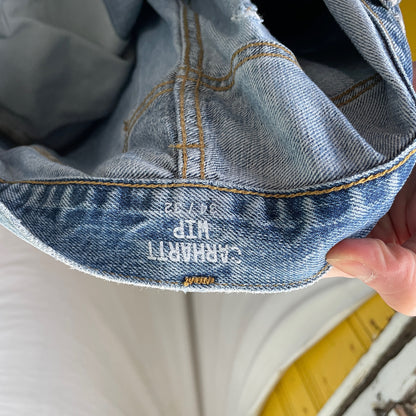 Custom Carhartt Snake Jeans – Handprinted Black Snake Art on Faded Light Wash Denim | 1 of 1 Reworked Pants