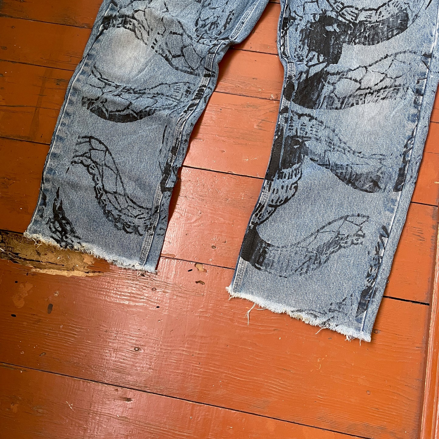 Custom Carhartt Snake Jeans – Raw-Hem 1 of 1 Blue Denim with Serpent Print | Vintage Streetwear Pants