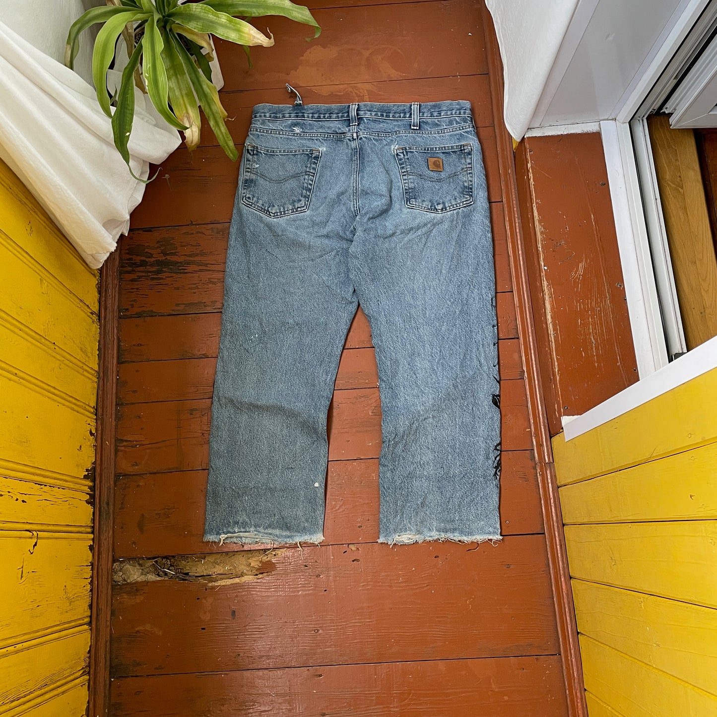 Custom Carhartt Snake Jeans – Raw-Hem 1 of 1 Blue Denim with Serpent Print | Vintage Streetwear Pants