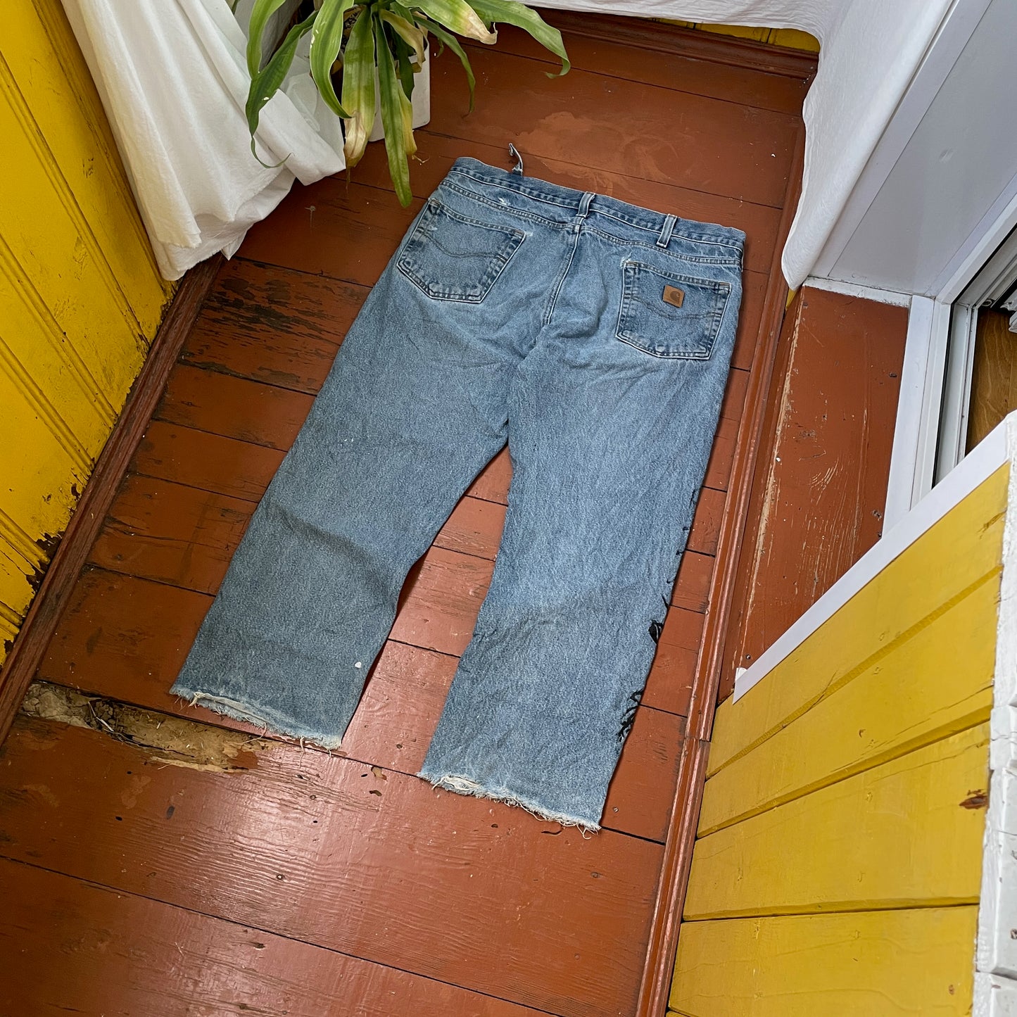 Custom Carhartt Snake Jeans – Raw-Hem 1 of 1 Blue Denim with Serpent Print | Vintage Streetwear Pants
