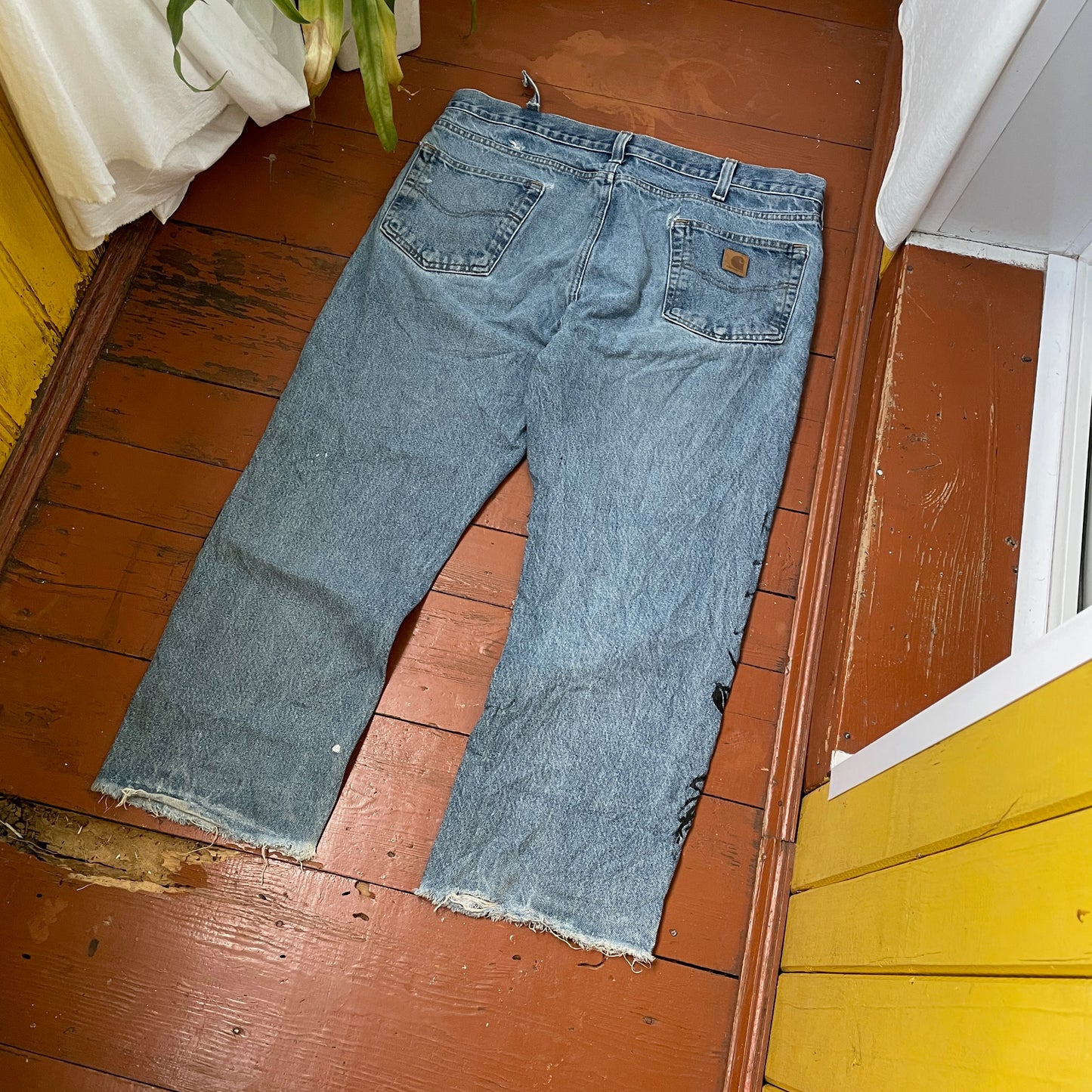 Custom Carhartt Snake Jeans – Raw-Hem 1 of 1 Blue Denim with Serpent Print | Vintage Streetwear Pants