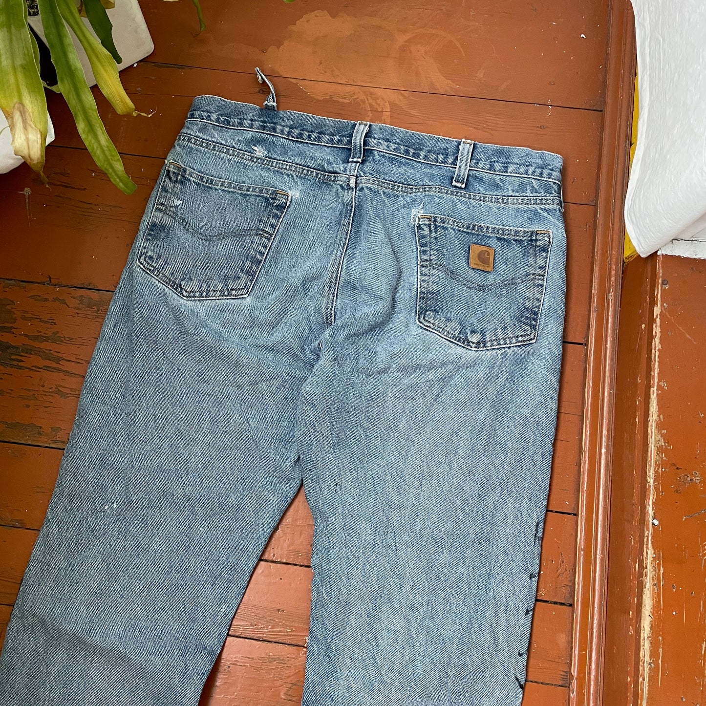 Custom Carhartt Snake Jeans – Raw-Hem 1 of 1 Blue Denim with Serpent Print | Vintage Streetwear Pants