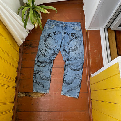 Custom Carhartt Snake Jeans – Vintage 90s Blue Denim with Full Serpent Print | 1 of 1 Streetwear Piece
