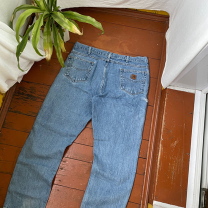 Custom Carhartt Snake Jeans – Vintage 90s Blue Denim with Full Serpent Print | 1 of 1 Streetwear Piece
