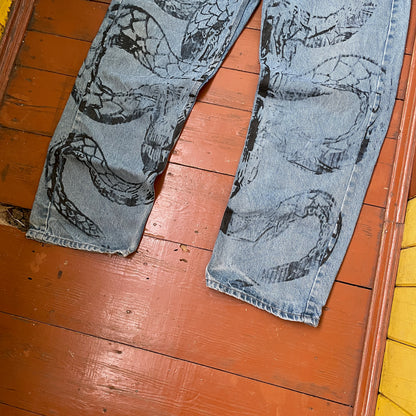 Custom Carhartt Snake Jeans – 90s Vintage Denim with Black Serpent Print | 1 of 1 Streetwear Art