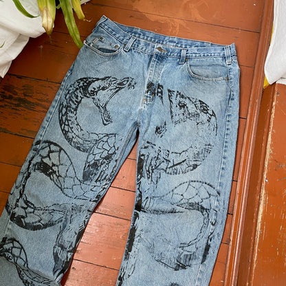 Custom Carhartt Snake Jeans – 90s Vintage Denim with Black Serpent Print | 1 of 1 Streetwear Art