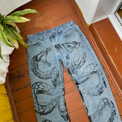 Custom Carhartt Snake Jeans – 90s Vintage Denim with Black Serpent Print | 1 of 1 Streetwear Art