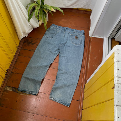 Custom Carhartt Snake Jeans – 90s Vintage Denim with Black Serpent Print | 1 of 1 Streetwear Art