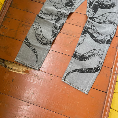 Custom Levi’s Snake Jeans – Grey Vintage Denim with Black Serpent Print | 1 of 1 Grunge Streetwear