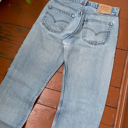Custom Levi’s Snake Jeans – Faded Blue Denim with Full Black Snake Artwork | Vintage 1 of 1