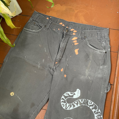 Custom Dickies Tiger Pants – Grey Workwear with White Tiger Print & Paint Marks | 1 of 1 Vintage