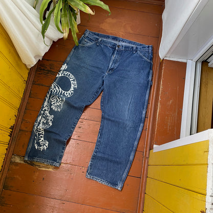 Custom Dickies Tiger Pants – Wide Fit Denim with Bold White Tiger Art | Vintage Streetwear 1 of 1