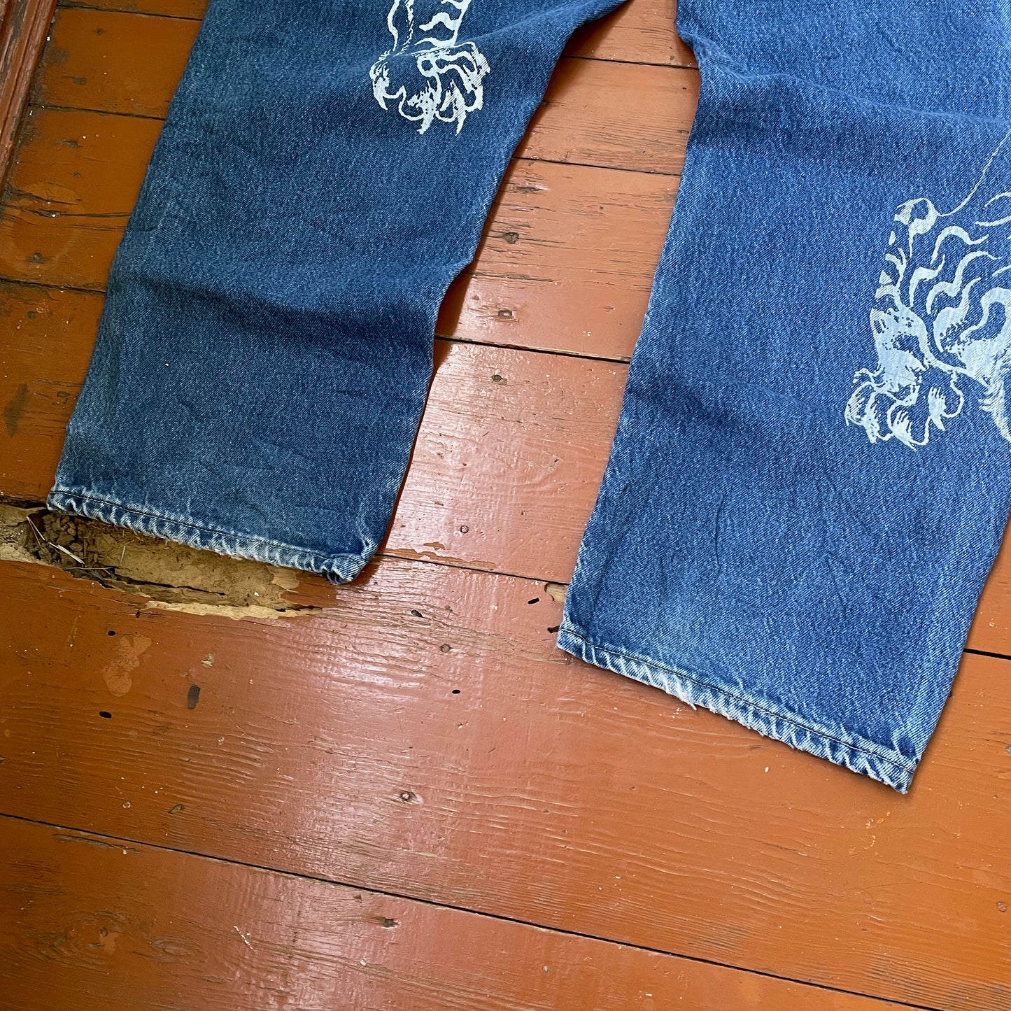 Custom Dickies Tiger Pants – Wide Fit Denim with Bold White Tiger Art | Vintage Streetwear 1 of 1