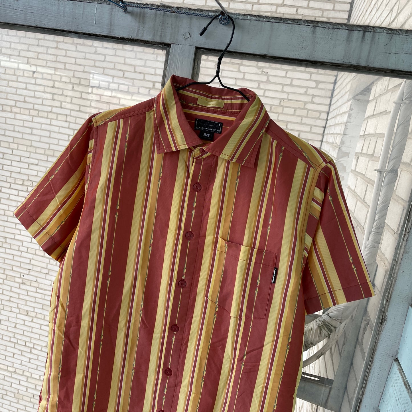 Custom Oakley Dragon Shirt – Striped Short-Sleeve with White Twin Dragon Print | Y2K Retro Streetwear 1 of 1