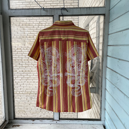 Custom Oakley Dragon Shirt – Striped Short-Sleeve with White Twin Dragon Print | Y2K Retro Streetwear 1 of 1