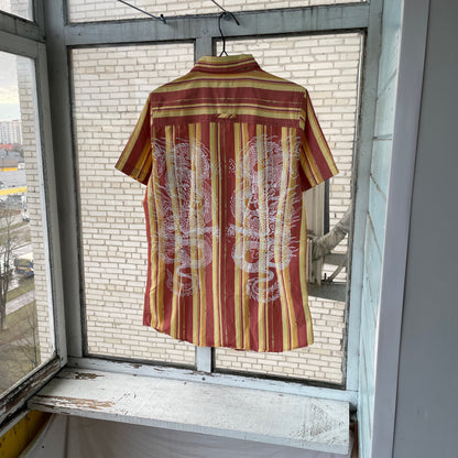 Custom Oakley Dragon Shirt – Striped Short-Sleeve with White Twin Dragon Print | Y2K Retro Streetwear 1 of 1