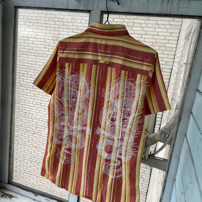 Custom Oakley Dragon Shirt – Striped Short-Sleeve with White Twin Dragon Print | Y2K Retro Streetwear 1 of 1