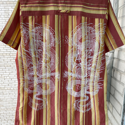 Custom Oakley Dragon Shirt – Striped Short-Sleeve with White Twin Dragon Print | Y2K Retro Streetwear 1 of 1